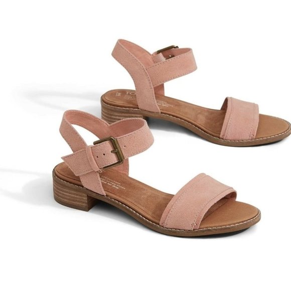 Toms Shoes - Toms Camilia Bloom size 7 1/2 Pink Suede Low Block Heel Buckle Sandal
